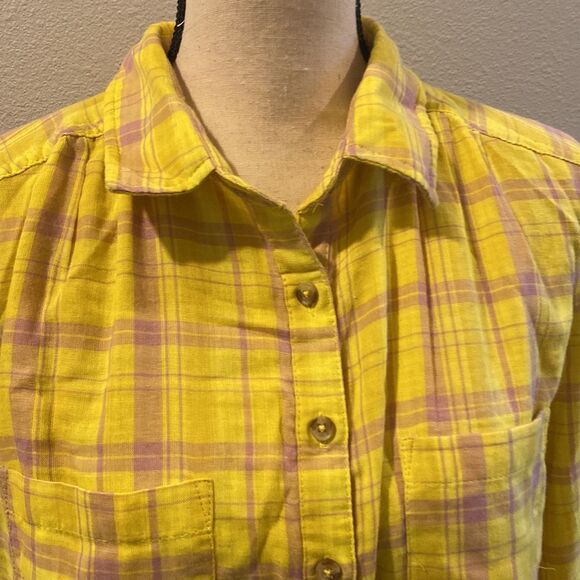 NWOT Anthropologie x Seen Worn Kept Plaid Buttondown Top Shirt in Yellow Size 6 - Picture 6 of 16